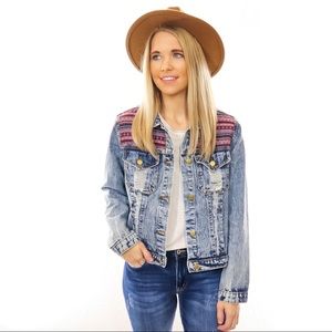 Tribal Print Denim Jacket